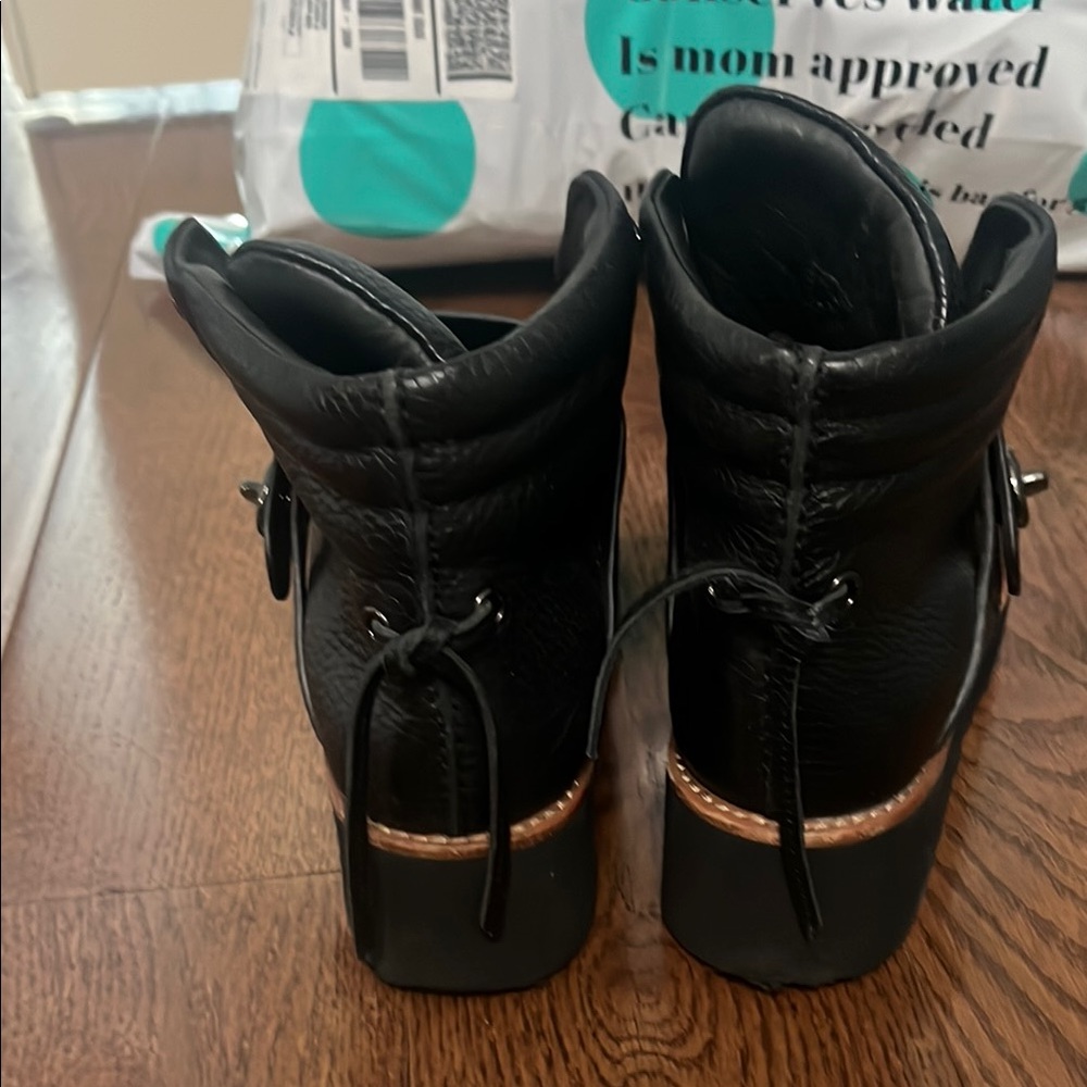 Black Leather Buckle Boots - Picture 3 of 5